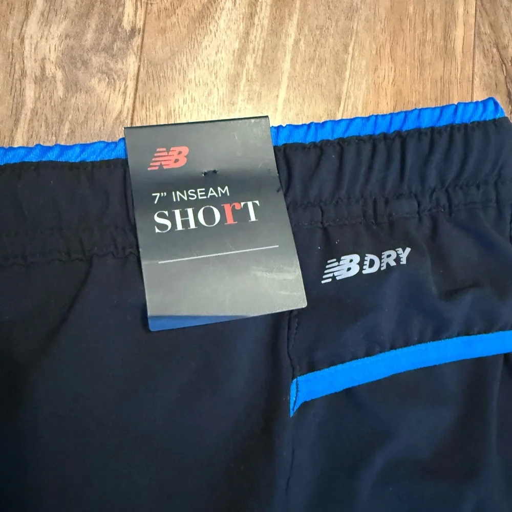 New Balance Men's Black and Blue Athletic Shorts